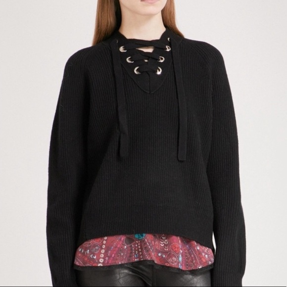 Zadig & Voltaire Kassy Wool Cashmere Lace Up Sweater M - Picture 1 of 13